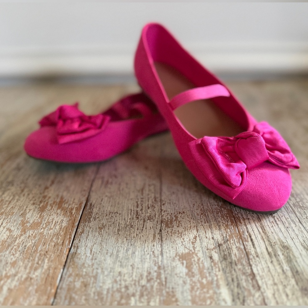 Old Navy Fuchsia Ballet Bow Flats Girls Size 3 Velvet Coquette Barbiecore Pink